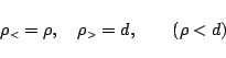 \begin{displaymath}
\rho_{\mbox{\tiny {$<$}}}= \rho,\quad
\rho_{\mbox{\tiny {$>$}}}= d,\qquad
(\rho<d)
\end{displaymath}