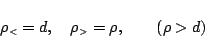 \begin{displaymath}
\rho_{\mbox{\tiny {$<$}}}= d,\quad
\rho_{\mbox{\tiny {$>$}}}= \rho,\qquad
(\rho>d)
\end{displaymath}