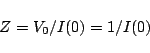 \begin{displaymath}Z = V_0/I(0) = 1/I(0) \end{displaymath}