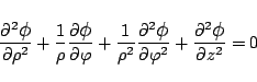\begin{displaymath}
\frac{\partial^2 \mbox{\large$\phi$}}{\partial{\rho}^2}
+\...
...2}
+\frac{\partial^2 \mbox{\large$\phi$}}{\partial{z}^2}
= 0
\end{displaymath}